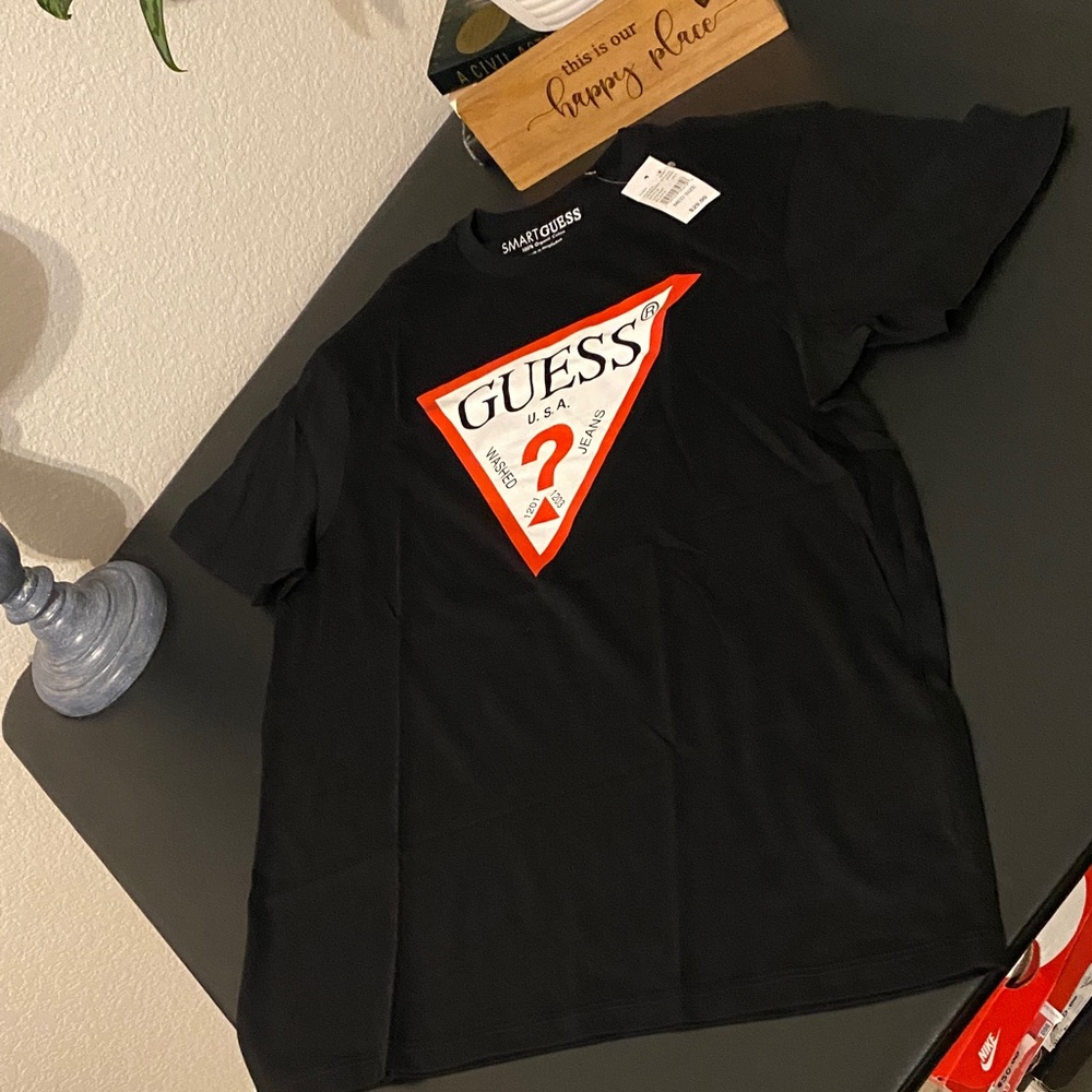 Guess Black Tee with Red Triangle Logo